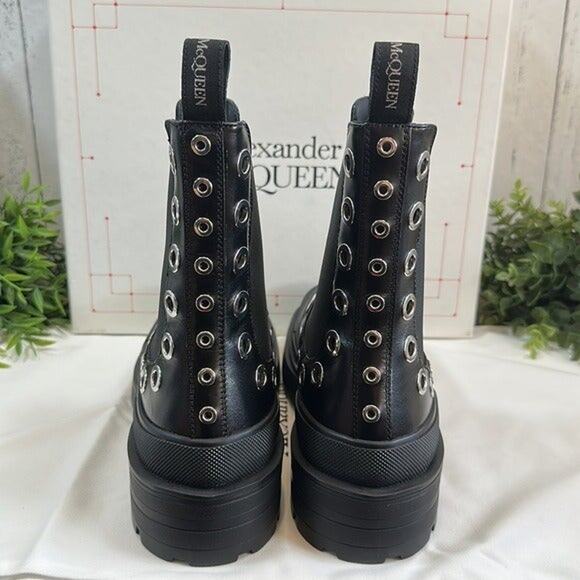 Alexander McQueen Leather Grommets Eyelet Details Stack Chelsea‎ Boots Size 42.5 main image 6